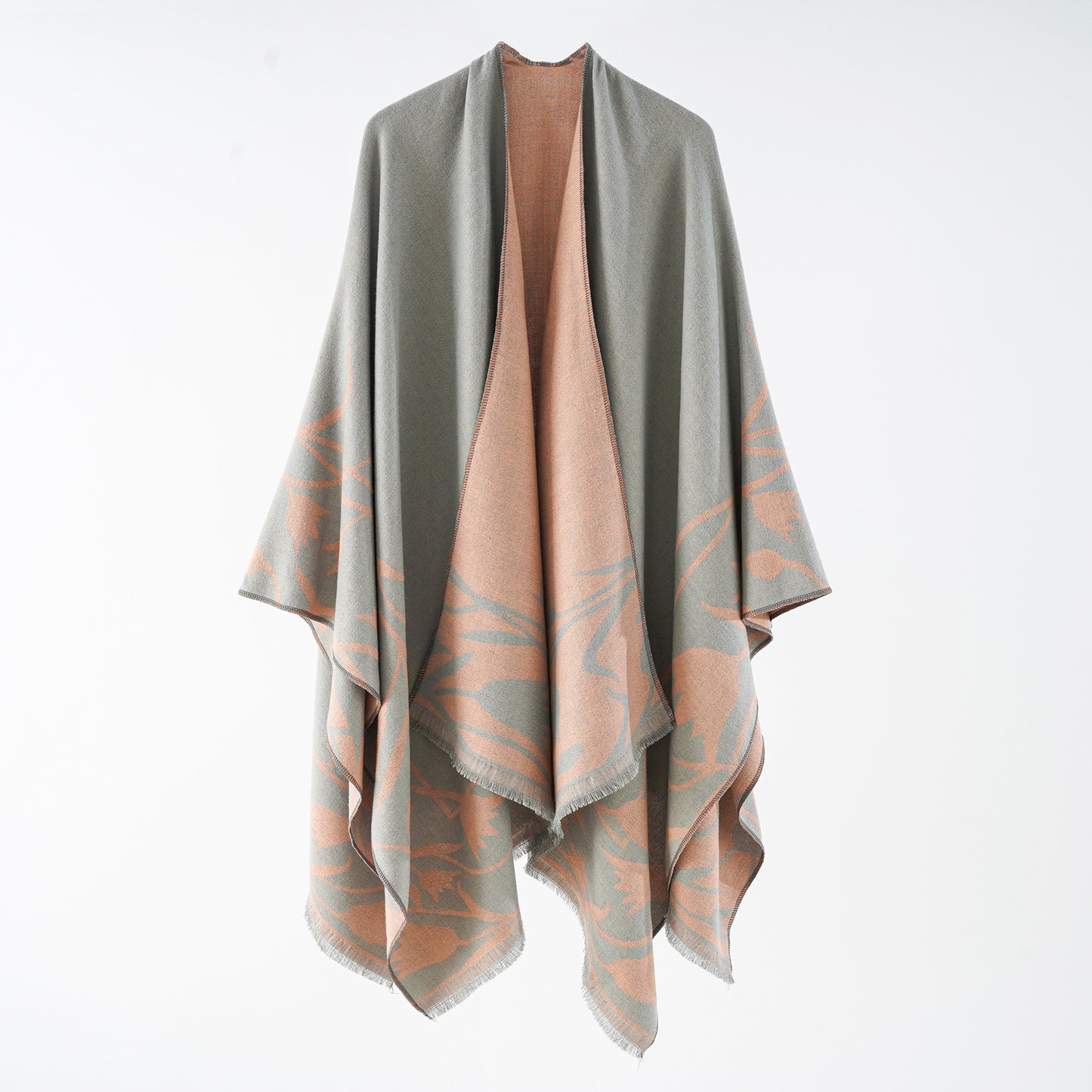 Women Double Sided Loose Shawl Jacquard Split Thickened Warm Split Shawl Popular Cape