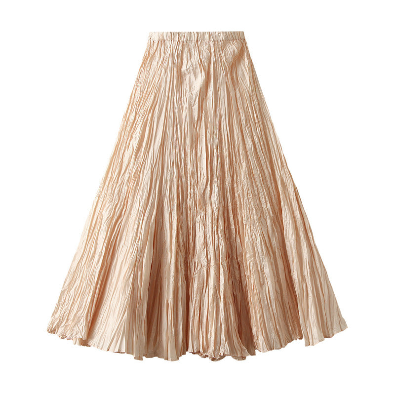 Spring Adult Lady like Woman High Grade Pleated Skirt Loose Slimming Expansion Skirt Casual All Matching A line Skirt