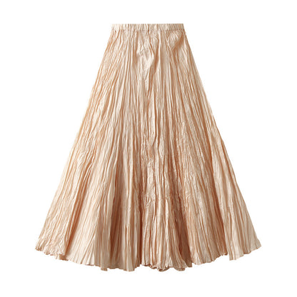 Spring Adult Lady like Woman High Grade Pleated Skirt Loose Slimming Expansion Skirt Casual All Matching A line Skirt