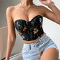 Women Clothing Sexy Low Cut Cropped Embroidery Short Top Chest Cotton Steel Ring Vest Women