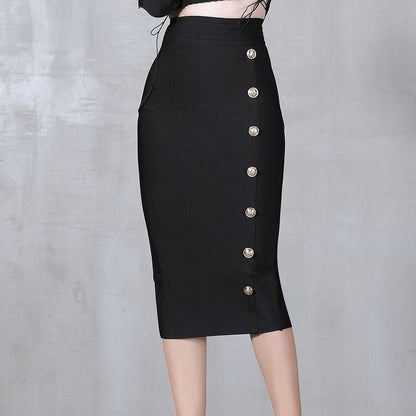 Autumn Winter Tight Waist Slimming Skirt Seam Buckle Midi Slim Fit Bandage Wild Hip Skirt