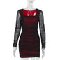 Autumn Socialite Elegant Sexy Slim Mesh Long Sleeve Narrow Dress Women