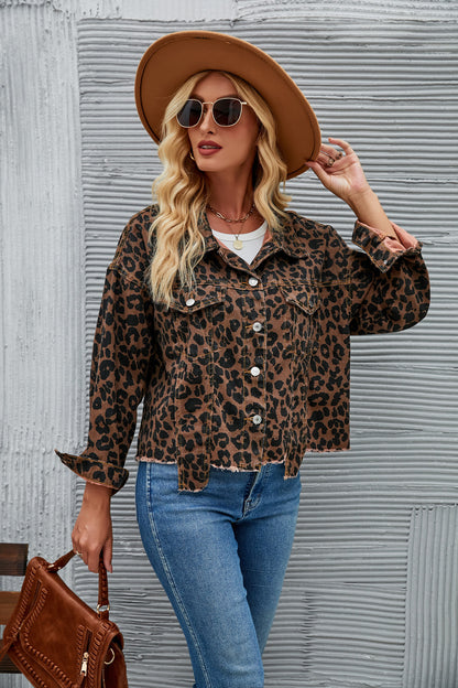 Loose Street Personality Leopard Print Denim Short Coat Women