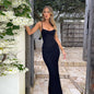 Summer Women Clothing High Class Elegant Slim Fit Backless Split Solid Color Sling Dress Maxi Dress