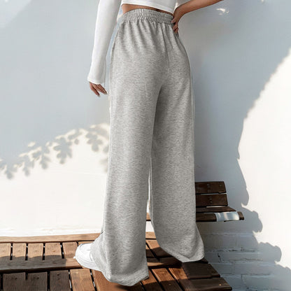 Women Casual Sweatpants Elastic V Shaped Smocking High Waist Stitching Wide Leg Pants