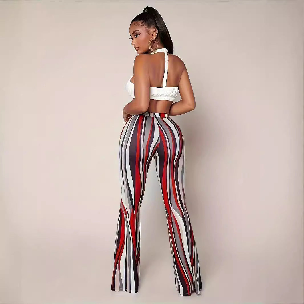 Women Clothing Popular Wave Digital Printing Tight Bell Bottom Pants Big Leg Women Pants Casual Pants