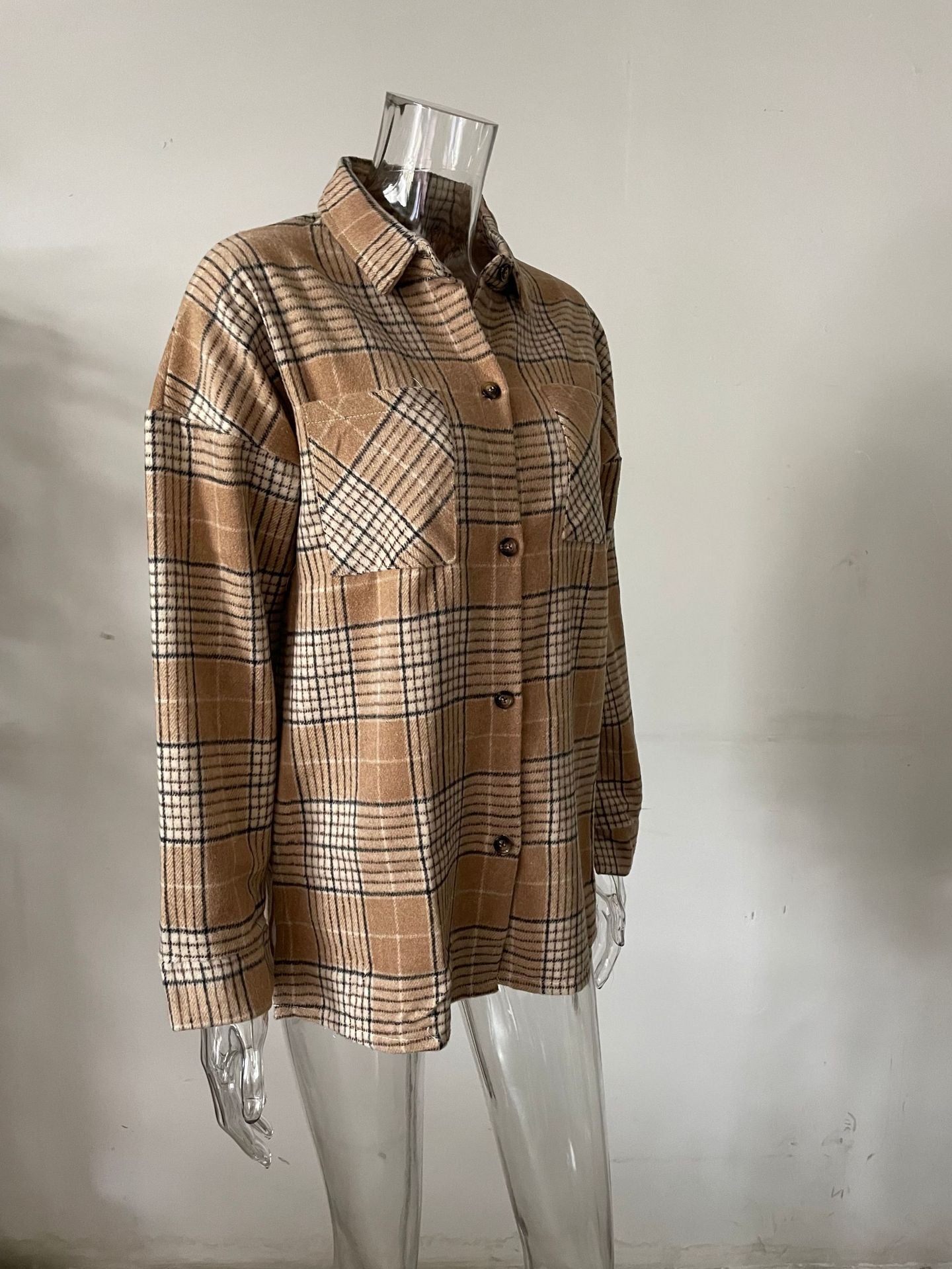 Plaid Shirt Women Mid-Length Long Sleeve Women Coat Plaid Shirt Top