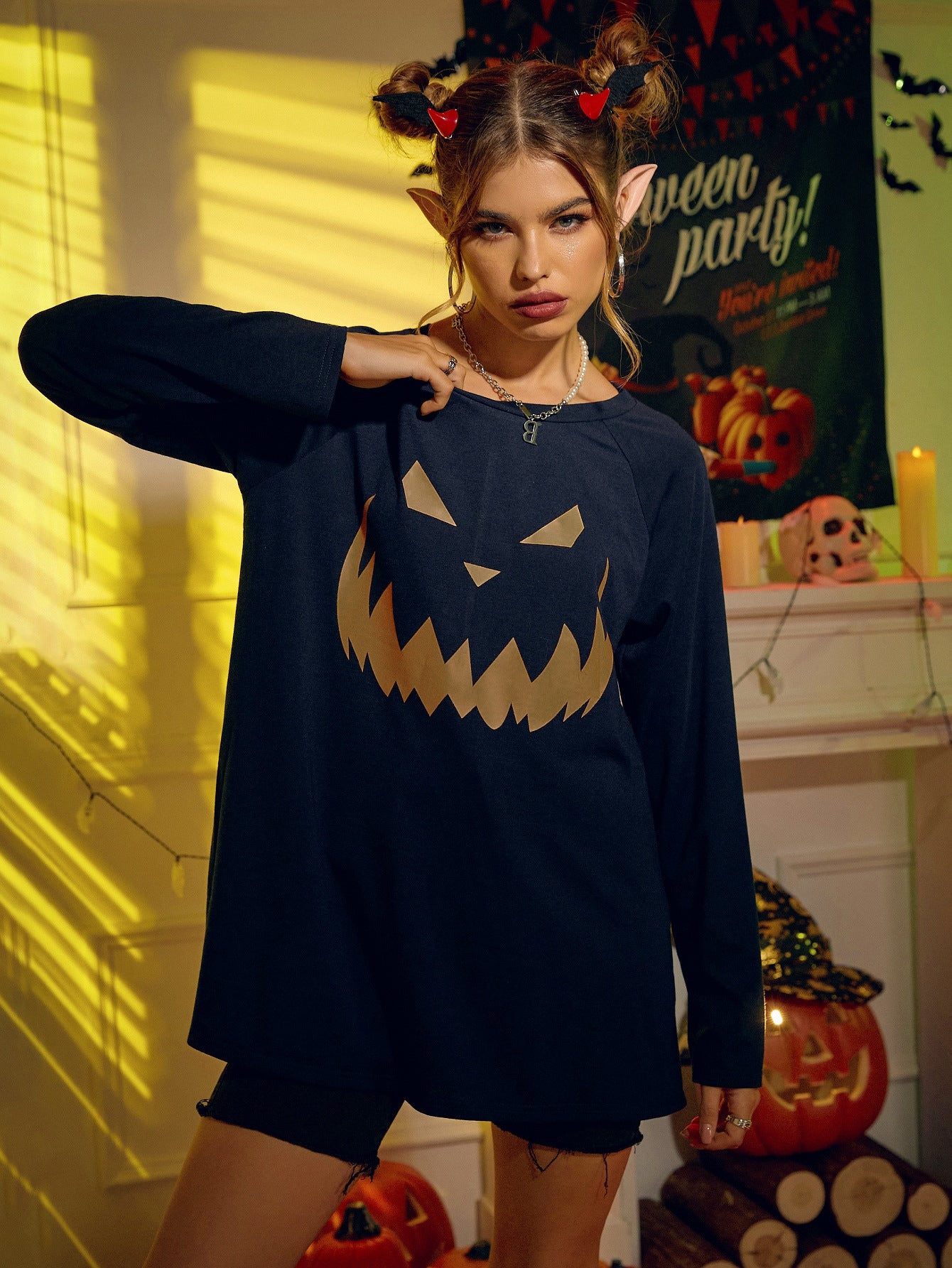 Women Clothing Halloween Printed Long Sleeve Loose Sweater