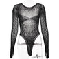 Jumpsuit Sexy Tight High Elastic Knitted Sheer Long Sleeve Rhinestone Jumpsuit