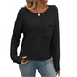 Women Clothing Popular round Neck Pocket Decorative Top Long Sleeved Sweater