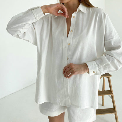 Shirt Long Sleeve Shorts Casual Sports White Ladies Homewear Autumn Winter Pajamas Can Be Worn outside