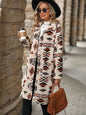 Autumn Winter Women Clothing Single Breasted Ethnic Print Plush Long Overcoat Outerwear