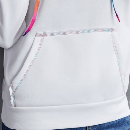 Loose Casual Hooded  Rainbow Ribbon Multicolor   Top Women Hoodie