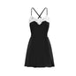 Summer New Solid Color Women Sexy Strap Backless Lace Trim Satin Dress Office