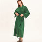 Autumn Cotton Linen Long Sleeve Nightgown Long Green Pajamas Ladies Home Bathrobe Comfortable Loose Bathrobe