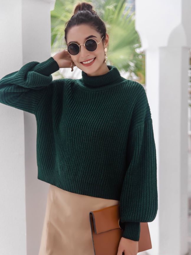 Women Live Shot Elegant Graceful Design Half Turtleneck Soft Glutinous Purple Knitted Sweater