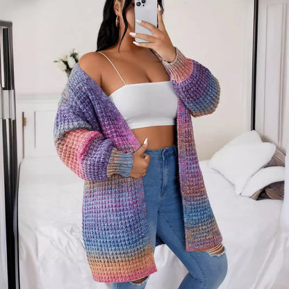 Cardigan Sweater Long Autumn Winter Long Gradient Knitted Coat Women Clothing