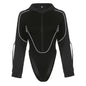 Street Cool Locomotive Sexy Color Contrast Patchwork D Shape Button Streamer Long Sleeve Hooded Collar Bodysuit