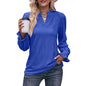 Autumn Women Clothing Solid Color T shirt Hole V neck Long Sleeve Umbrella Sleeve Top