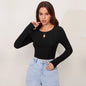 Autumn Winter Women Short Slim Fit High Elastic Long Sleeved T shirt Top