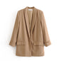 Women Clothing Early Spring One Button Cuff Curling Loose Blazer Women