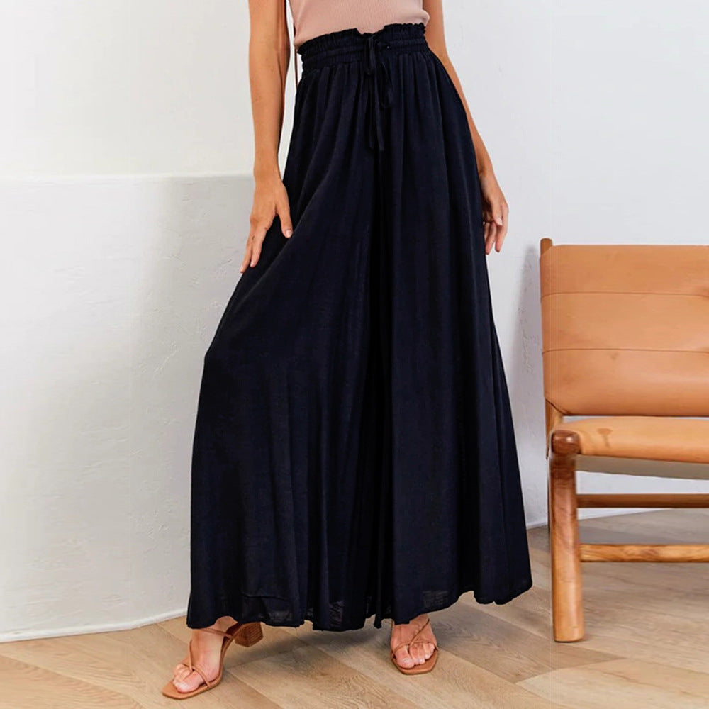 Summer Women Clothing Solid Color Elastic Waist Wide Leg Long Casual Pants Women Clothing