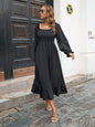 Pullover Bell Sleeve Casual Ruffled Square Collar Elastic Waist Large Swing Spring Dress Maxi Dress