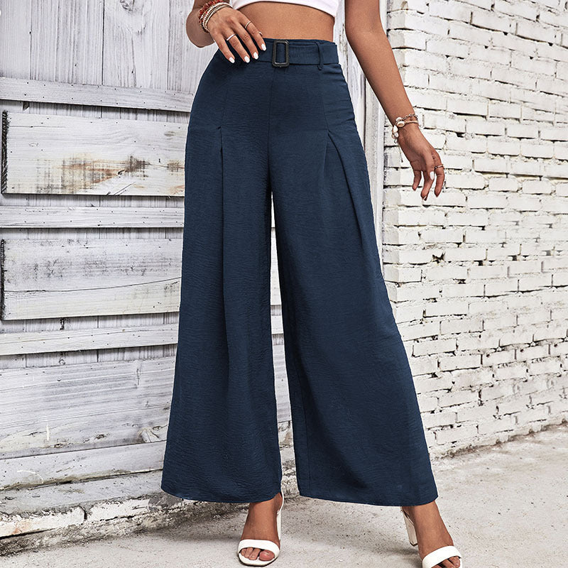 Summer Women Clothing Solid Color High Waist Wide Leg Casual Pants Summer Women