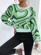 Popular Autumn Winter Irregular Asymmetric Pattern round Neck Long Sleeve Knitted Sweater Pullover Women