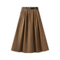 Autumn Retro Hong Kong Washed Cotton A line Skirt Women Big Swing Mid Length Skirt with Belt