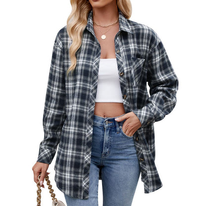 Autumn Winter Women Clothing Casual Sexy Loose Plaid Shirt Women