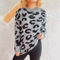 Autumn Winter Vintage Leopard Print Office Round Neck Knitted Bottoming Shirt Contrast Color Sweater Pullover Women