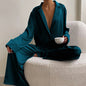 Spring Summer Blue Thin Women Home Silk-like Solid Color Pajamas Ice Silk Loose Can Be Worn outside
