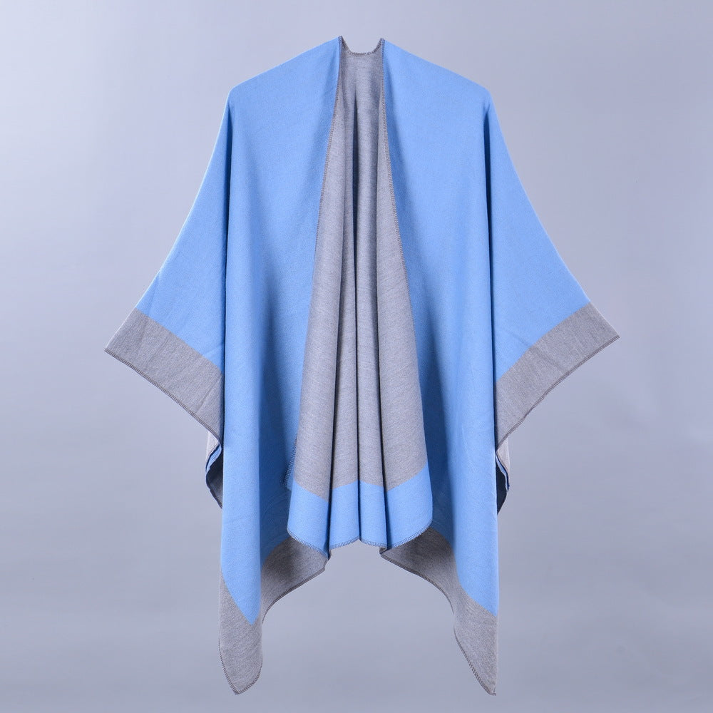 Women Spring Scarf Shawl All Match Solid Color Four Seasons Imitation Cashmere Split Cloak