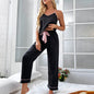 Ice Silk Home Wear Suspender Trousers Pajamas Women Spring Summer Lace-up Thin Straight Pants Homewear Suits