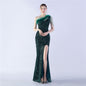 Ostrich Hair Craft Oblique Shoulder Side Slit High End Evening Dress