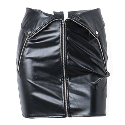 Winter Women Clothing Sexy Faux Leather Skirt Women Slim Fit Hip Raise Zipper Skirt