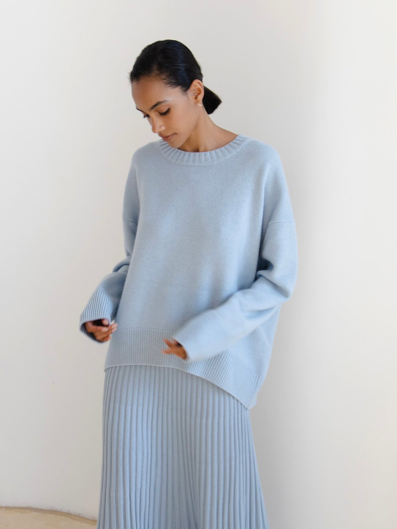 Autumn Winter Women  Knitwear Crew Neck Loose Solid Color Popular Sweater