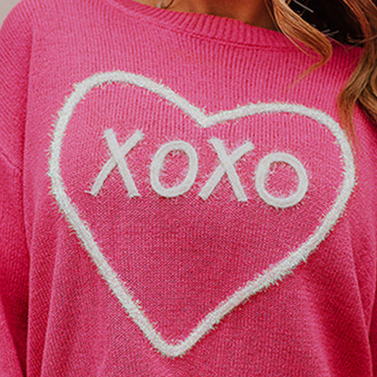 Simple Loose Heart Shaped Printed Long Sleeved Top Women Pullover round Neck All Matching Sweater Women