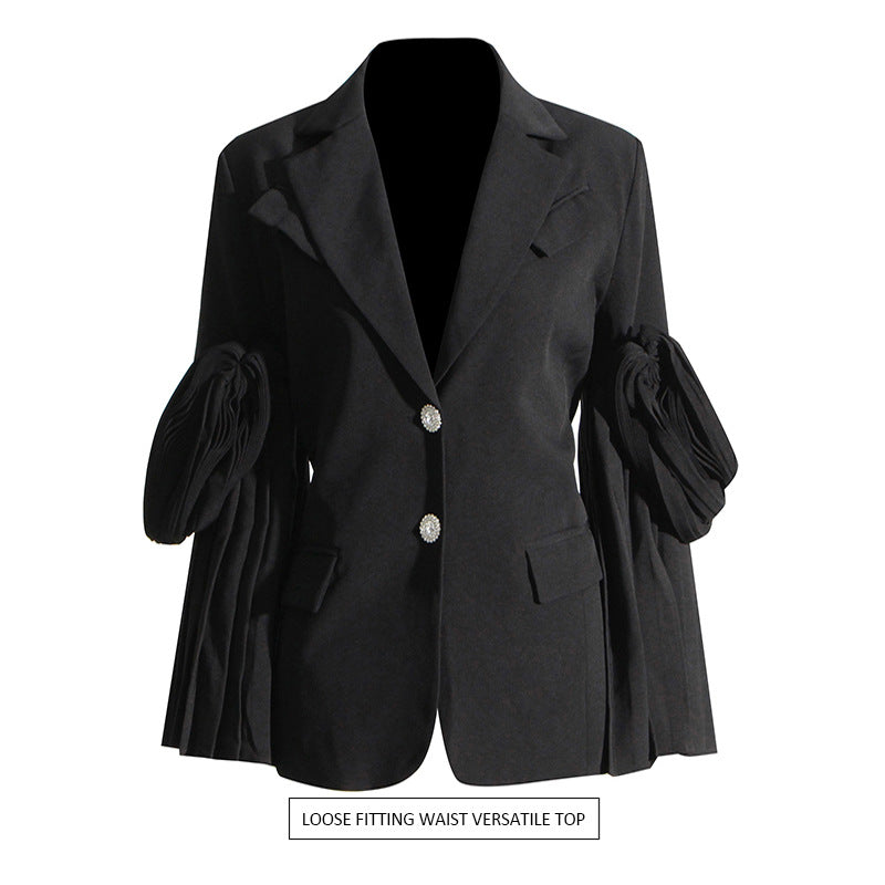 Autumn Niche Design Retro Hong Kong Stitching Ruffle Design Blazer Coat