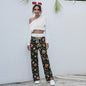 Women Clothing Lace-up Casual Trousers Loose Lace-up Christmas Printed Pants