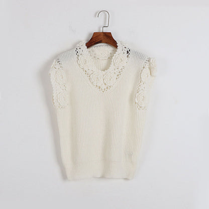 Handmade Crochet Hollow Out Cutout out Sweater Early Autumn Winter French Mohair Three Dimensional Floral Deep V Plunge Plunge neck Bag Buckle Knitted Coat for Women