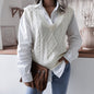 Autumn Winter  V neck Twist Casual Loose Knitted Vest Sweater Waistcoat  Women Clothing
