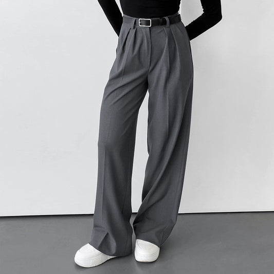 Gray Office Loose Wide Leg High Waist Casual Work Pant Autumn Arrival Women Trousers