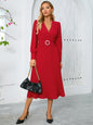 Autumn Winter Women Clothing V neck Long Sleeve Dress Slim A line Dress