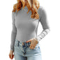 Casual Pullover High Collar Women Autumn Thin Solid Color Thread Slim Fit Slimming Women Warm Base Top Women