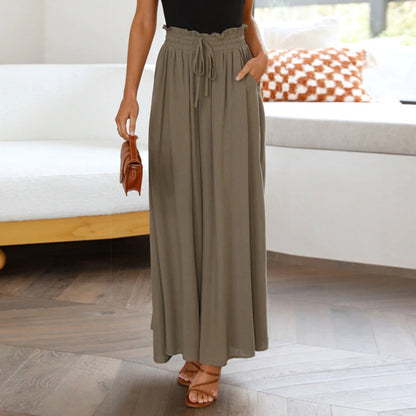 Summer Women Clothing Solid Color Elastic Waist Wide Leg Long Casual Pants Women Clothing