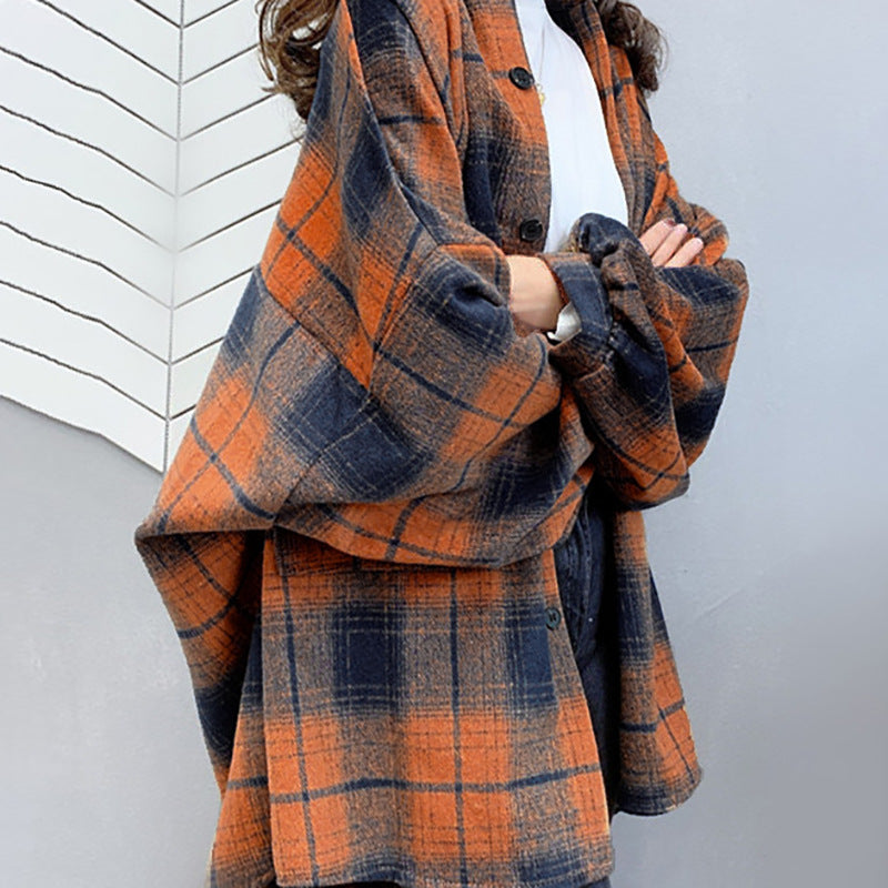 Autumn Niche Design Plaid Single Breasted Cardigan Collared Long Sleeve Shirt