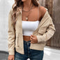 Women Casual Texture Top Autumn Winter Zipper Cardigan Outerwear