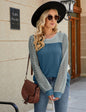 Women Spring Summer Lace Color Matching Waffle Top Round Neck T Shirt